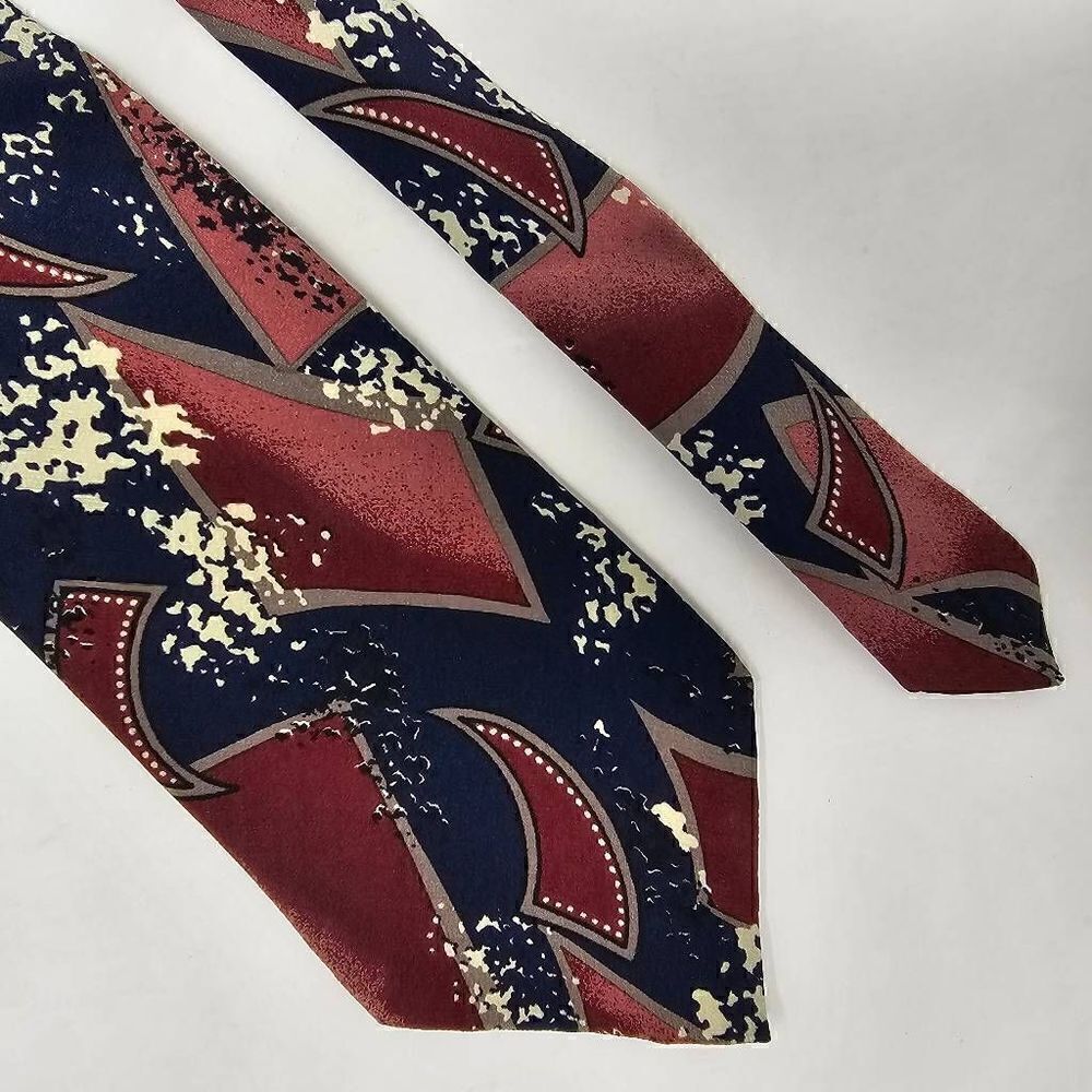 CHRISTIAN DIOR MONSIEUR SILK TIE VINTAGE BLUE RED ABSTRACT PATTERN 3.5" X 57"